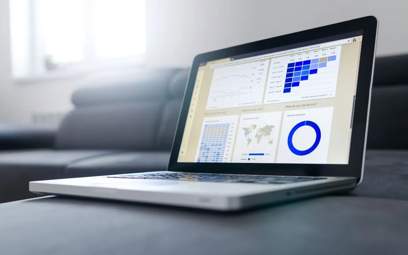 A laptop showing an analytics dashboard