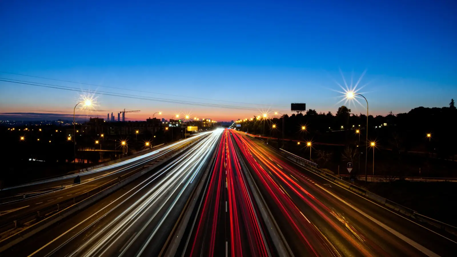 Light trails on a motorway at dusk
