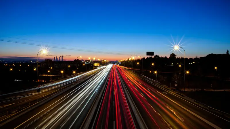 Light trails on a motorway at dusk