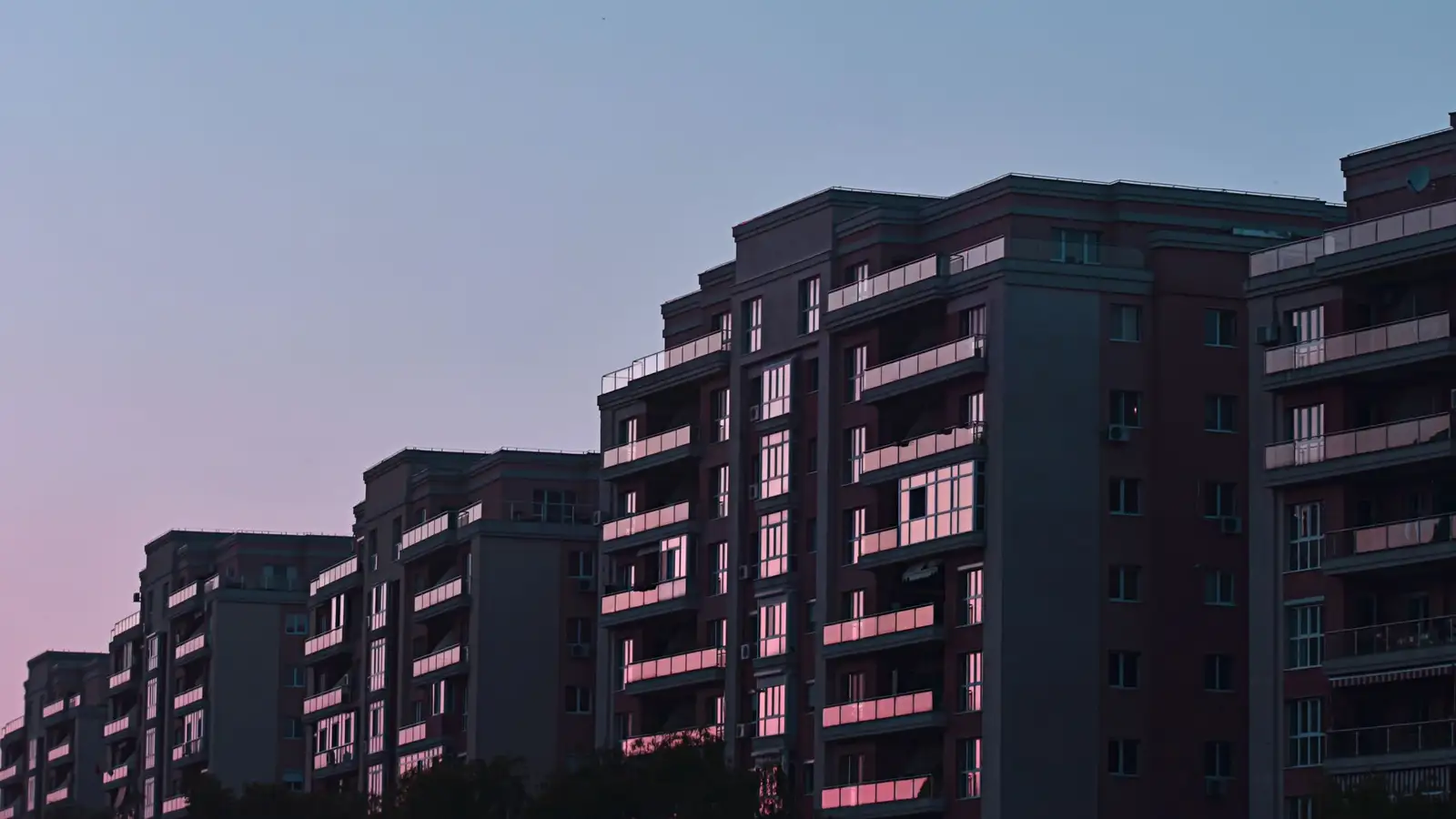 Apartment buildings at dusk